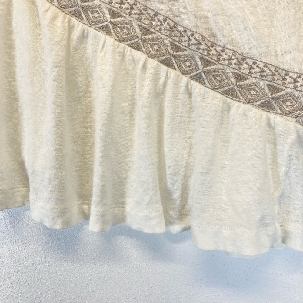 Anthropologie Akemi + Kin Top Women 100% Linen Embroidered Ivory Silver XL - Picture 7 of 11
